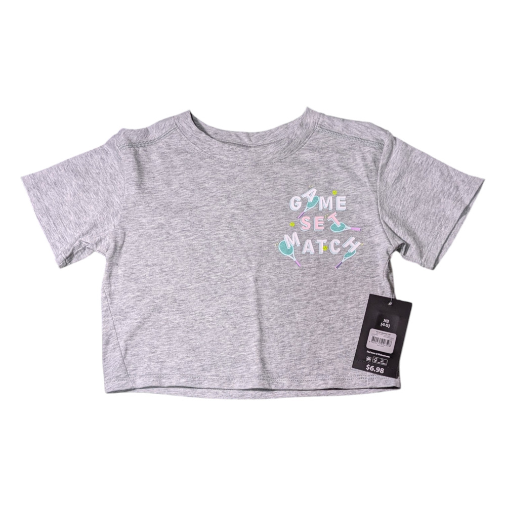Athletic Works - Girls Grey Shirt - Game Set Match Logo - Size XS 4-5 - NWT